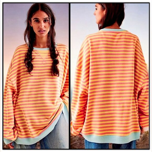 Free People Tops - Free People Classic Striped Crew Neck Sweatshirt